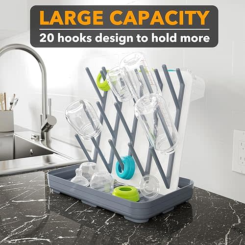 SpaceAid Baby Bottle Drying Rack with 20 Hooks, Space Saving Kitchen Bottles Rack Dryer, Vertical Baby Bottle Holder Organizer for Countertop Storage Accessories (White and Gray)