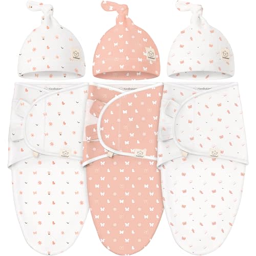 KeaBabies 3-Pack Swaddles for Newborn Baby Girls, Boys with Hats - Organic Soft Baby Sleep Sacks, Breathable Baby Swaddle 3-6 Months Beanies Set, Premie Infant Sleep Sack 0-3 Months (Butterflies)