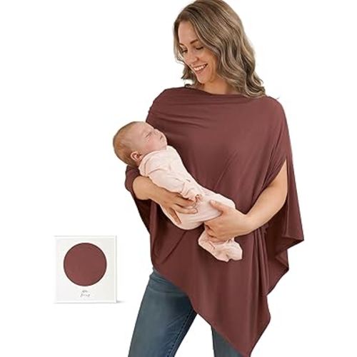 Konssy Nursing Cover for Breastfeeding, 360° Full Privacy Breathable Breastfeeding Cover, Multi-use Carseat Canopy(Chestnut)