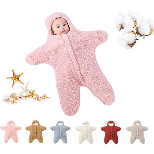 Baby Starfish Onesie, Thick Imitation Fleece Starfish Newborn Sleeping Bag, Infant Footie Jumpsuit Winter Warm Outfits