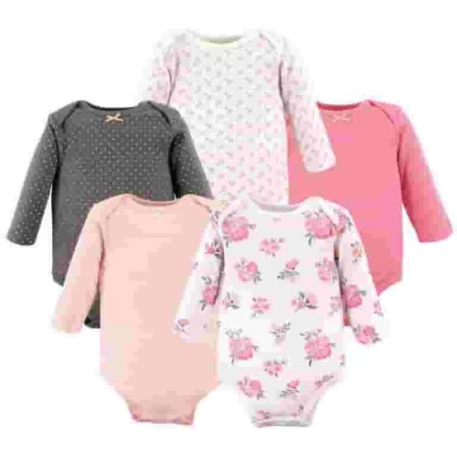 Hudson Baby Cotton Long-Sleeve Bodysuits, 5-Pack, Newborn- 24 Months