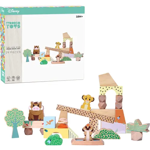 Just Play Disney Wooden Toys The Lion King Pride Rock Building Blocks Set, Officially Licensed Kids Toys for Ages 18 Month