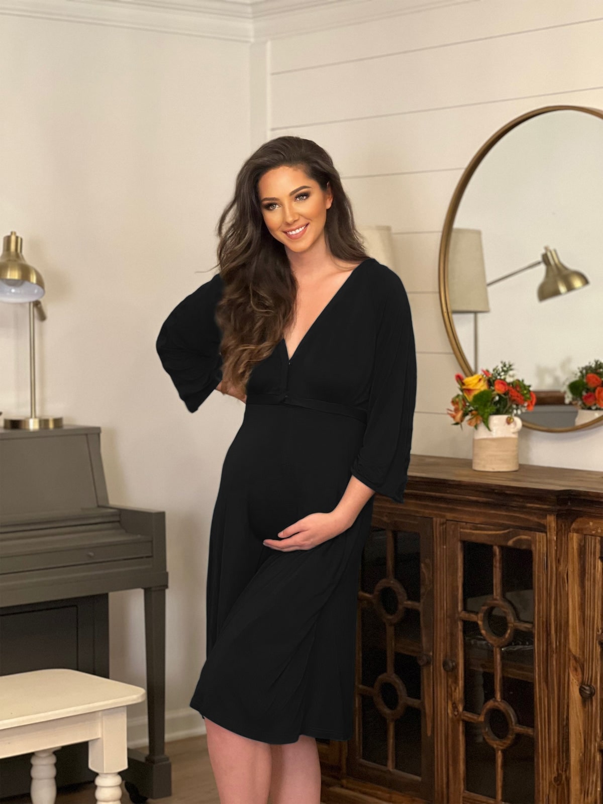 Amelia Labor & Postpartum Gown in Black – Lila