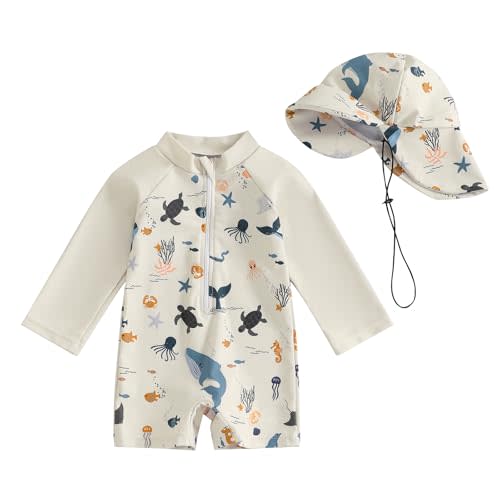 Hnyenmcko Baby/Toddler Boy Rash Guard Swimsuit Long Sleeve One Piece Zipper Swimwear Sunsuit Infant Bathing Suit Beachwear