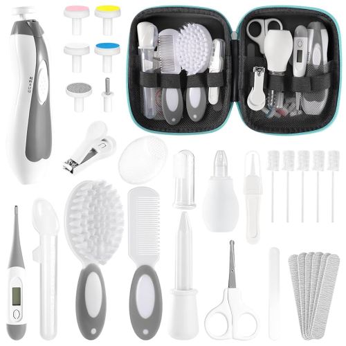 Baby Healthcare and Grooming Kit for Newborn Kids, 31PCS Upgraded Safety Baby Care Kit, Newborn Nursery Health Care Set, Baby Care Products (Grey White)