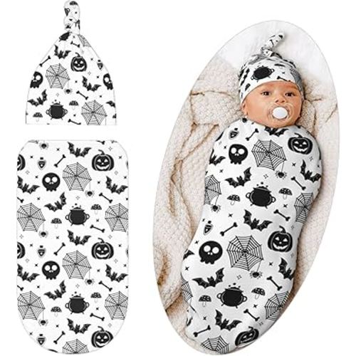 Gothic Swaddle Blanket for Baby, Goth Swaddling Sleeping Bag Sack, Halloween Pumpkin Bat Baby Stuff