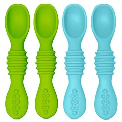 Silicone Baby Spoons for Baby Led Weaning 4-Pack, First Stage Baby Feeding Spoon Set Gum Friendly BPA Lead Phthalate and Plastic Free, Great Gift Set