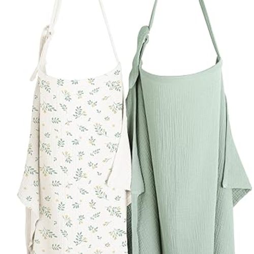 Konssy 2-Pack Muslin Nursing Cover Up for Breastfeeding Moms with Rigid Hoop, 100% Cotton, Lightweight & Breathable Breastfeeding Cover, Adjustable & Comfort