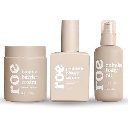 Roe Wellness- Power Trio Biome Barrier Cream, Probiotic Power Serum & Calming Baby Oil | Hydrating, Soothing, Clean Ingredients & Safe For All Skin