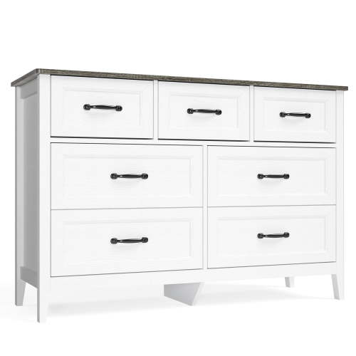 Dresser for Bedroom, Asofer 7-Drawer White Dresser Cabinet with Metal Handle, Gray