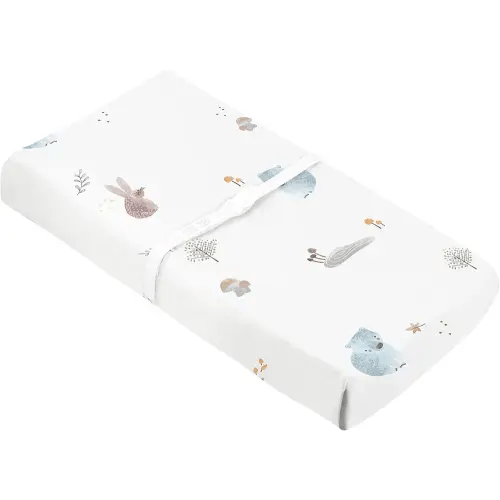 Kushies Baby 100% Breathable Cotton Percale Contoured Changing Pad Cover with Slits for Safety Straps, Made in Canada, 17" x 33" Multi Forest