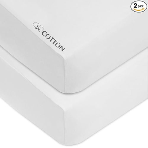 American Baby Company 2 Pack 100% Natural Cotton Fitted Crib Sheets 52" x 28" - Soft, Breathable, Hypoallergenic & Gentle Toddler Bed Sheets, White, Neutral for Boys & Girls