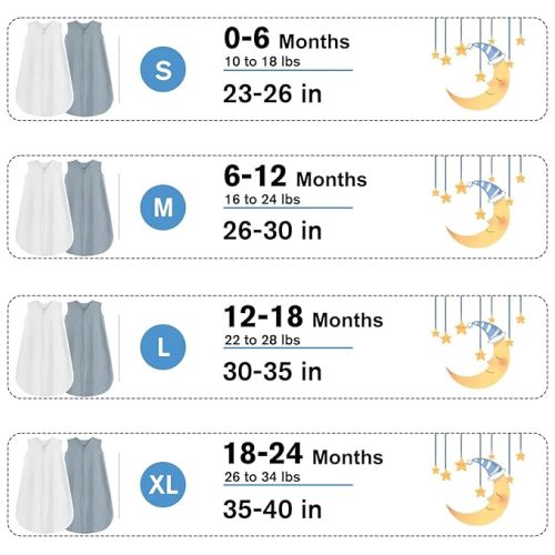 2 Pack Baby Sleep Sack 0-6 Months 100% Organic Cotton Muslin Baby Sleeping Bag 2-Way Zipper Toddler Wearable Blankets Comfy Stretchy Thin Sleep Sacks