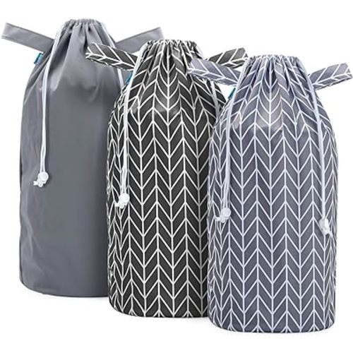 Teamoy Pail Liner for Cloth Diaper(Pack of 3), Reusable Diaper Pail Wet Bag with Drawstring, Fits for Dekor, Ubbi Diaper Pails, Gray +Gray Arrows +Black Arrows