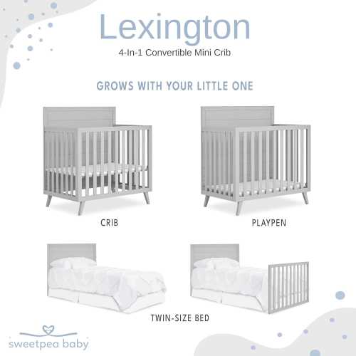 Sweetpea Baby Lexington 4 in 1 Convertible Mini Crib made with Sustainable New Zealand Pinewood - Pebble Gray