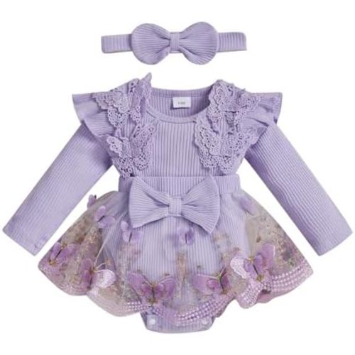 Baby Girl Fall Winter Clothes Long Sleeve Romper Dress + Socks + Headband Newborn Infant Cute Casual Outfits