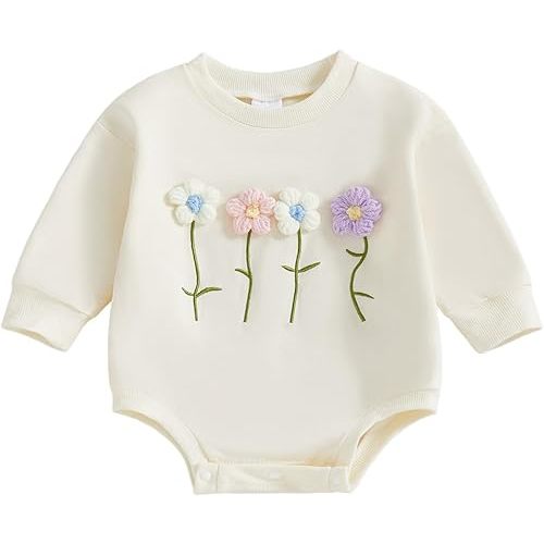 YINGISFITM Newborn Baby Girl Clothes 3D Floral Long Sleeve Sweatshirt Romper Bubble Onesie Fall Winter Infant Outfits