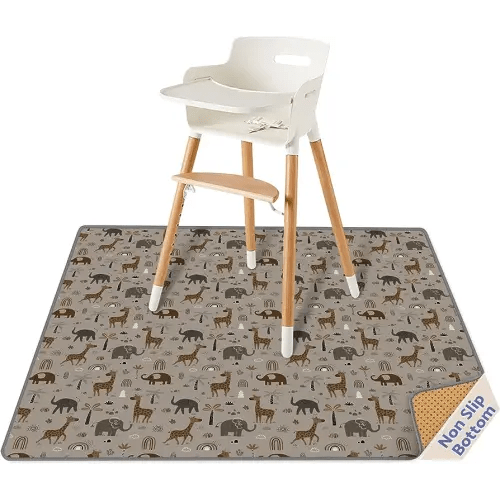 Blissful Diary Baby Splat Mat for Under High Chair, 50.4 x 50.4 Inch Wipeable Splash Mat, Waterproof and Washable, Anti-Slip Floor Protector, Elephant&Giraffe
