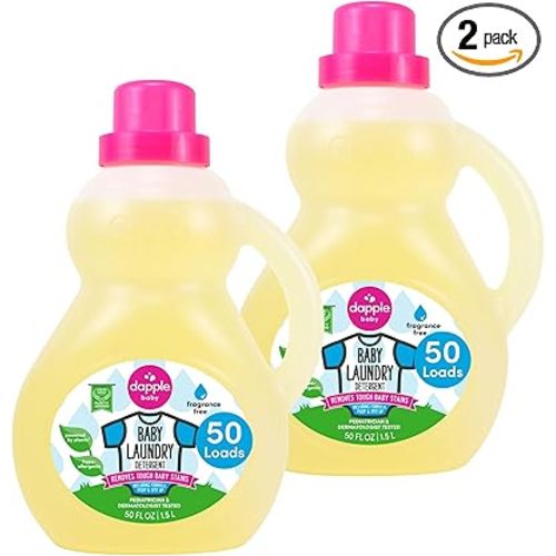 Dapple Baby Laundry Detergent, Plant Powered, Hypoallergenic, Fragrance Free, Concentrated, 50 fl oz (Pack of 2)