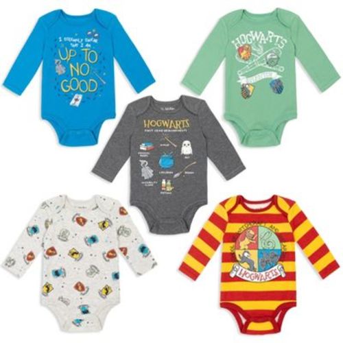 Harry Potter Hogwarts Newborn Baby Boys 5 Pack Long Sleeve Bodysuits Multicolor 0-3 Months