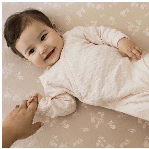 Organic Cotton Quilted Bee Wrap Front Baby Jumpsuit Ranunculus