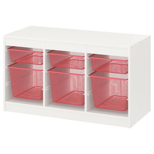 TROFAST Storage combination with boxes - white/light red 39x17 3/8x22 "