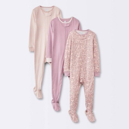 Baby Girls' 3pk Floral Cotton Tight Fit Sleep N' Play - Cloud Island™ Pink, Size: 18M