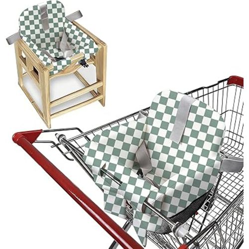 Shopping Cart Seat Cover for Baby, High Chair & Grocery Seat Protector, Padded Chair Covers for Restaurant Seats, Unisex Machine Washable Grocery Cart Liner & Swing Insert (Checkered)