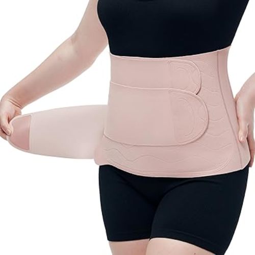 Momcozy Ergowrap Postpartum Belly Band, 3D Abdomen Lifting & Ergonomic Back Support Abdominal Binder, Seamless & Invisible Wrap Shapewear for Postpartum C-Section Recovery, Daily Wear, Exercise