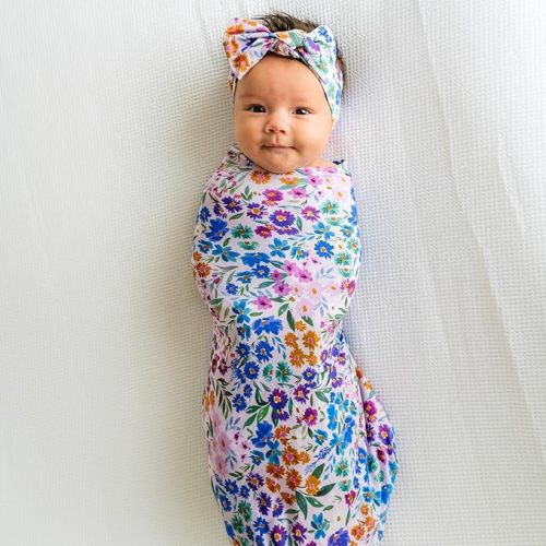 Little Sleepies Swaddle & Headband Bow Set, Viscose from Bamboo Baby Swaddles, Newborn Baby Girl Clothes (Sweet Pea)