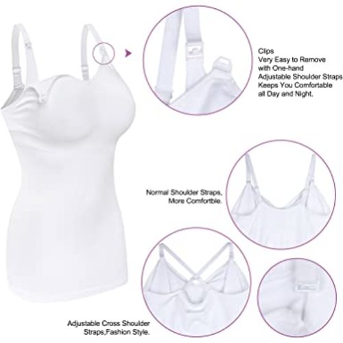 DAISITY Womens Maternity Nursing Tank Cami for Breastfeeding with Adjustable Straps - Large - Black,grey,white