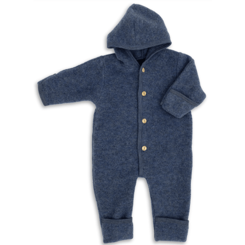 Hooded wool fleece overall (3-6M) in Blue Melange