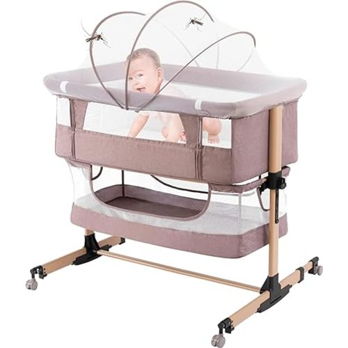 3 in 1 Baby Crib Bedside Crib,Baby Bassinet,Baby Bed Adjustable Portable Bed for Infant/Baby,Light Beige