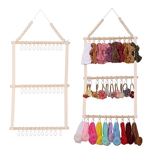 YOcity Headband Holder Organizer for Girls Baby Headbands Hair Accessories Organizer Hair Bows Storage Hanging Decor for Nursery Toddler Girls Room (Beige)