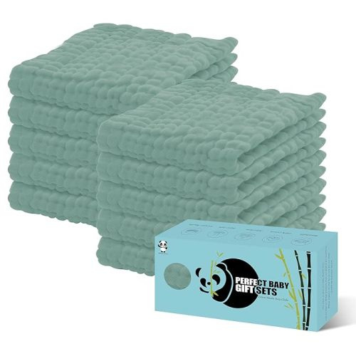 HIPHOP PANDA 10 Pack 6-Layers Muslin Burp Cloths Large - Durable 100% Cotton - Baby Essentials Extra Absorbent and Soft Boys & Girls Rags for Newborn Registry (Green, 20" X10") - 20x10 Inch (Pack of 10)