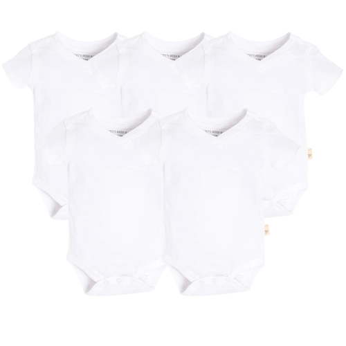 Burt's Bees Baby 100% Organic Cotton Unisex Short Sleeve Bodysuits, Cloud White, 5-Pack