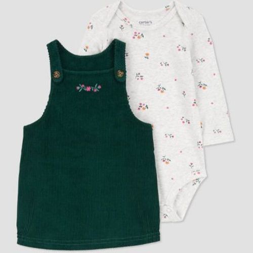 Carter's Just One You®️ Baby Girls' Floral Overalls Set - Green Newborn