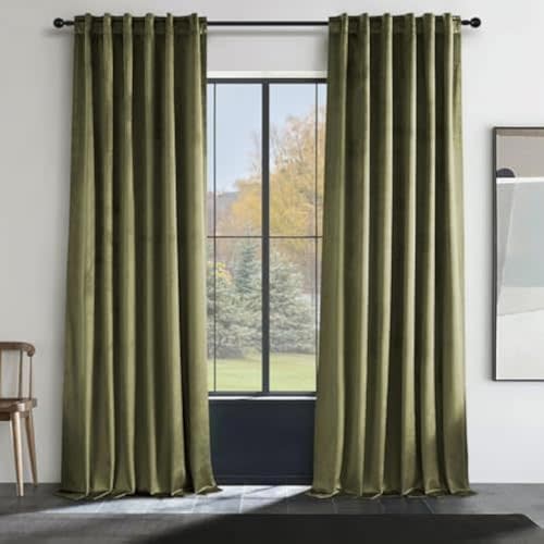 Topfinel Olive Green Velvet Curtains 84 Inches Long for Living Room,Blackout Thermal Insulated Curtains for Bedroom,Back Tab Modern Window Treatment for Living Room,52x84 Inch Length,Olive Green