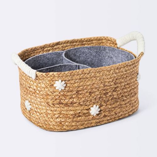 Braided Water Hyacinth With Tufted Embroidery Diaper Caddy Basket - Cloud Island™ : Target