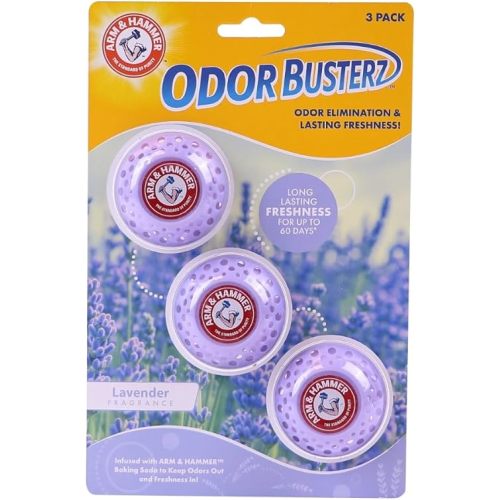Arm & Hammer Odor Busterz Deodorizing Balls - Air Freshener and Odor Eliminator - Long-Lasting Freshness for Home, Bathroom, Closet, Gym Bags, Sports Gear and More - 3-Count, Calming Lavender Scent