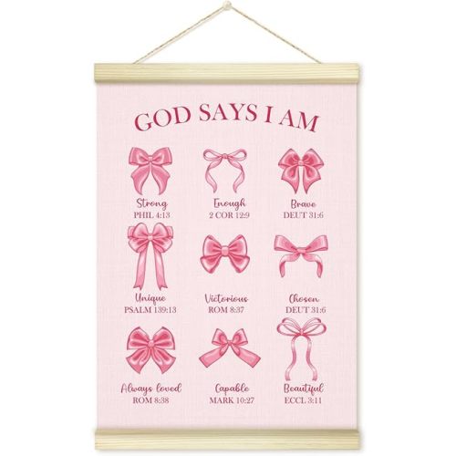Pink Bow Christian Poster Hanger Frame, Inspirational Bible Verses Poster Frames Artwork Canvas Wall Art Prints, Positive Affirmantions Wall Decor Art Prints Hanging For Home Bedroom 12x16 Inch - 17