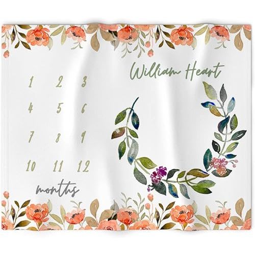 Baby Girl Milestone Blanket, Personalized Baby Month Blanket, Baby Growth Tracker Blanket, Personalized,, New Mom Gift (Blanket 03)