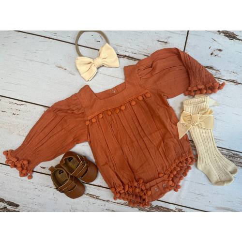 Rustic pumpkin spice baby girl fall outfit | Boho romper for autumn | Fall clothes for baby girl