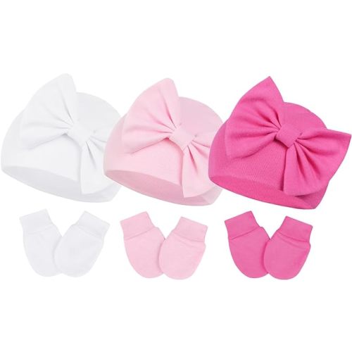 Century Star Newborn Girls Hats Baby Hat and Mitten Set Big Bow Knit Infant Headbands Winter Baby Hat for Girls