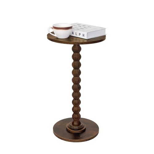 Fultyle Round Side Table, Small Drink Table for Small Spaces, Modern Accent Nightstand with Solid Wood Leg for Living Room, Bedroom, Corners, and Office (Rustic Brown)