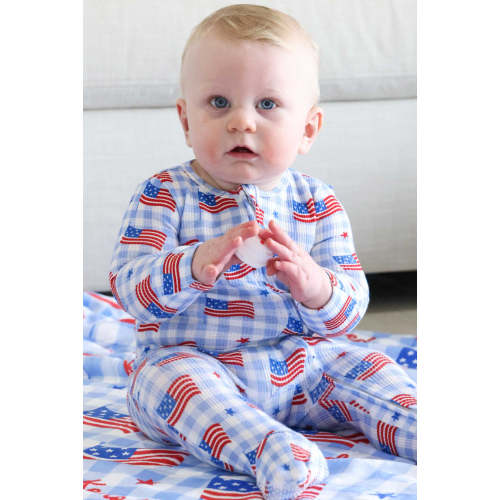 Bamboo Waffle Zipper Footie | Star-Spangled Picnic