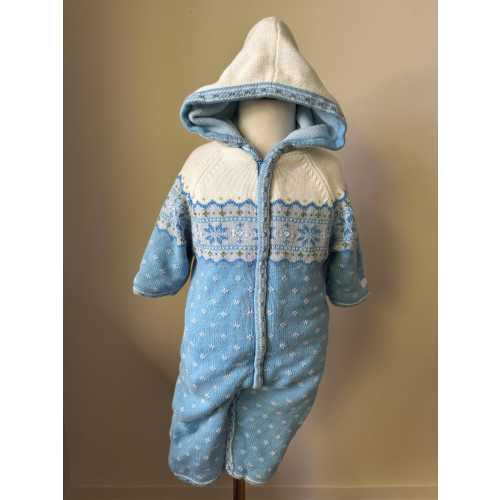Vintage Fair Isle Knit Baby Onesie, Hooded Snowsuit (6M)