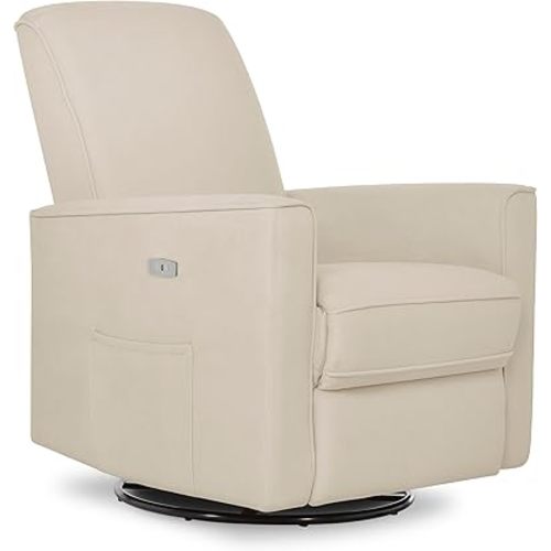 Evolur Harlow Deluxe Upholstered Plush Seating Glider Swivel, Power Recliner with USB Port, Greenguard Gold Certified, Glider Chair for Nursery in Light Sand