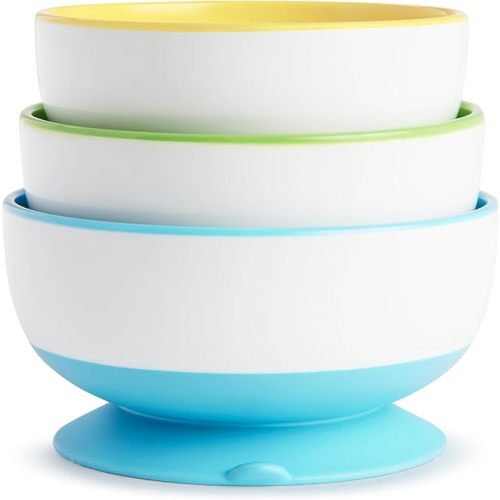 Munchkin® Stay Put™ Suction Bowls for Babies and Toddlers, 3 Pack, Blue/Green/Yellow - 3pc Bowls, Yellow
