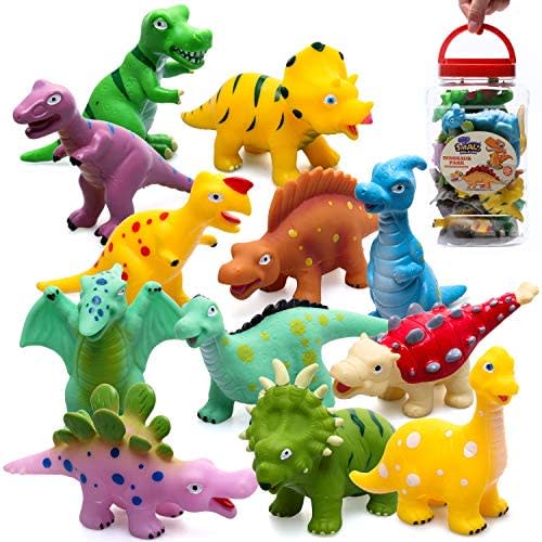 Hely Cancy Baby Bath Toys Squirter Dinosaur 16 Pieces Mold Free Bathtub Toy for Toddler Kid Boys Girl Child